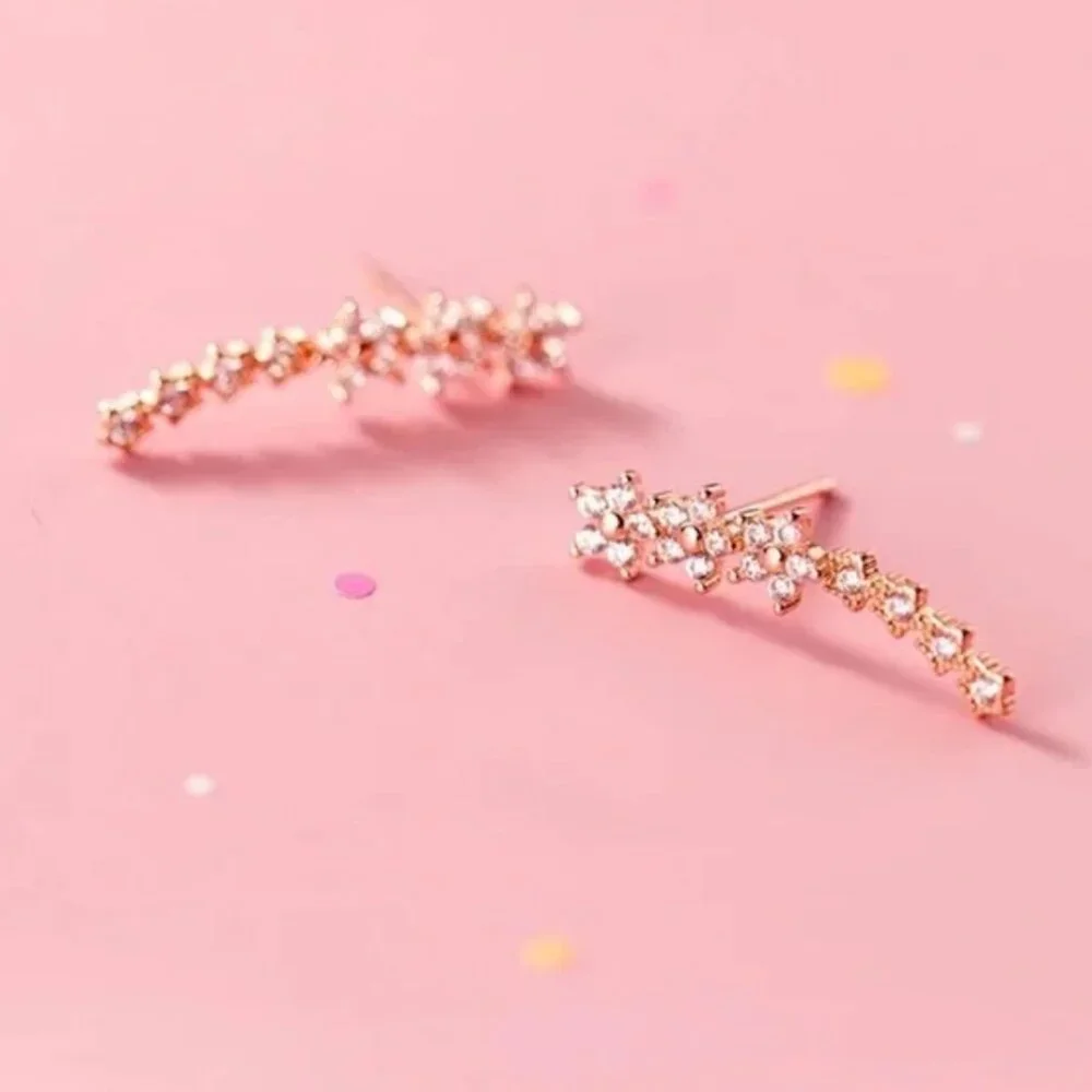 Elegant Gold Cherry Blossom Diamond Climber Earrings